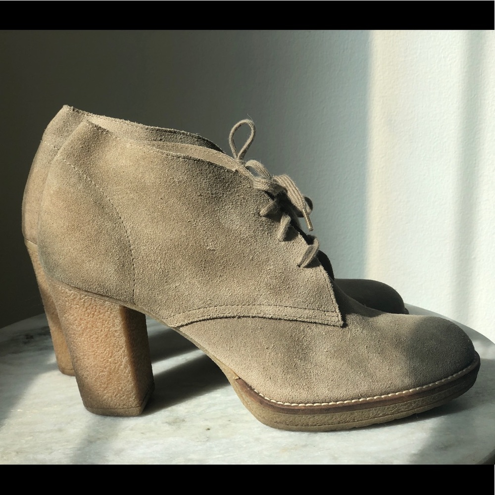 J. Crew 11 Desert Boot Tan Suede Ankle Bootie High Heel Lace Up Made in Italy